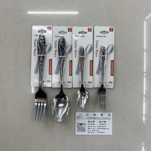 [huilin] middle east africa hot selling stainless steel tableware thin round fork spoon tea spoon tie card 6pc pa