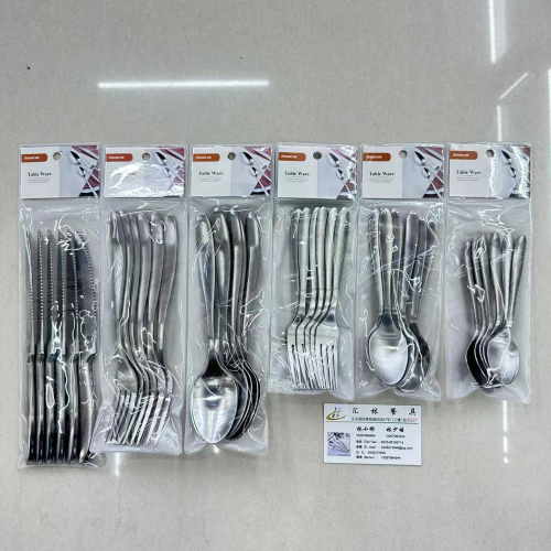 cross-border hot selling stainless steel tableware matte european-style large round head knife， fork and spoon 6pcs/pvc bag 1010 public parts