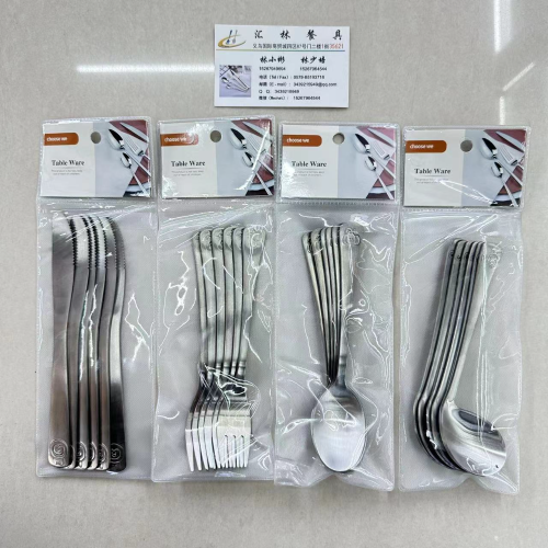 cross-border hot selling stainless steel tableware children & pointed handle matte knife， fork and spoon four main pieces 6pcs/pvc bag