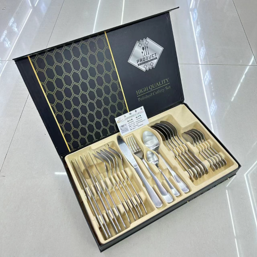 cross-border hot selling stainless steel tableware set matte 1010 four main pieces craft box gift box 24-piece set
