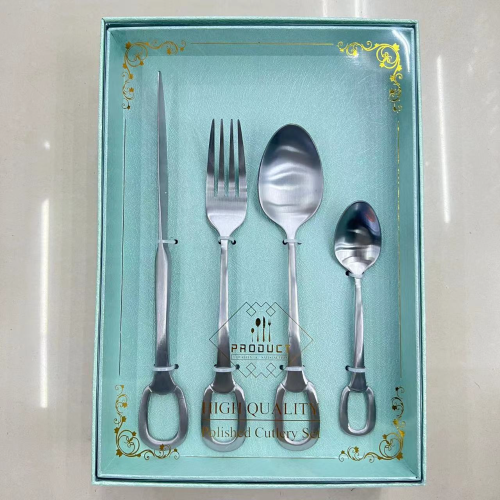 cross-border hot selling stainless steel tableware set high-grade matte knife， fork and spoon four main pieces green box 16-piece gift box