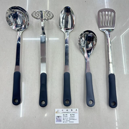 [huilin] kenya africa hot selling stainless steel kitchenware soup ladle potato press long tongue spoon short rice spoon slotted turner