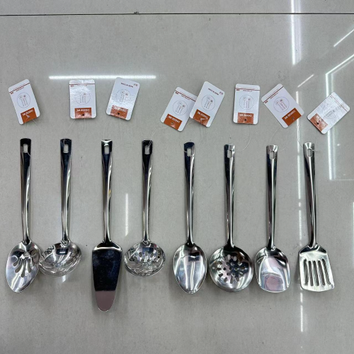 foreign trade hot selling stainless steel small kitchenware porridge spatula flat leak long tongue spatula rice spoon grilled meat fork cake spatula