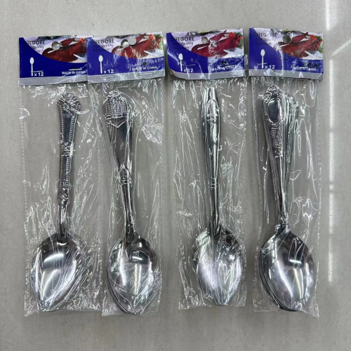 foreign trade hot selling stainless steel tableware low-grade thin 20g sandblast knife， fork， spoon， tea spoon 12pc order card wholesale exclusive