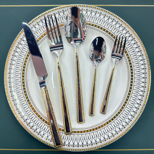 Foreign Trade Hot Selling Non-Magnetic Stainless Steel Tableware KS Gold Plated Titanium Western Food Steak Knife Fork Spoon Tea Spoon Tea Fork