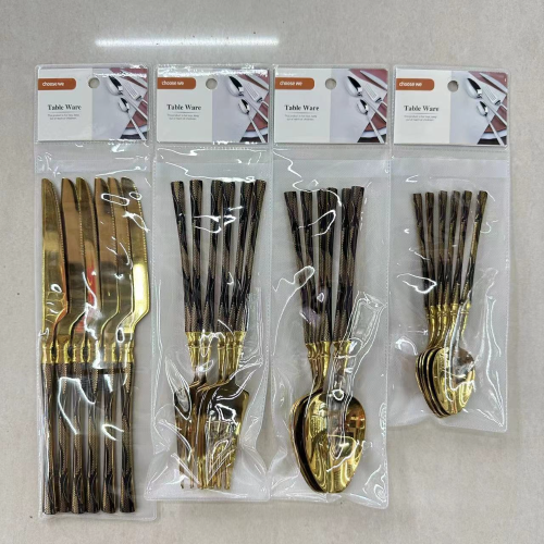 Foreign Trade Hot Selling Stainless Steel Tableware Small Waist Titanium Printing Western Food Steak Knife， Fork and Spoon Tea Fork Spoon 6Pc