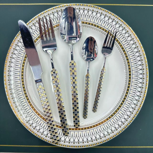 foreign trade hot selling stainless steel tableware 815 series gold-plated colorful western food steak knife fork spoon tea spoon 6pc