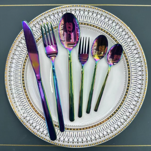 foreign trade hot selling stainless steel tableware hb-f series gold-plated colorful western food steak knife fork spoon tea spoon 6pc