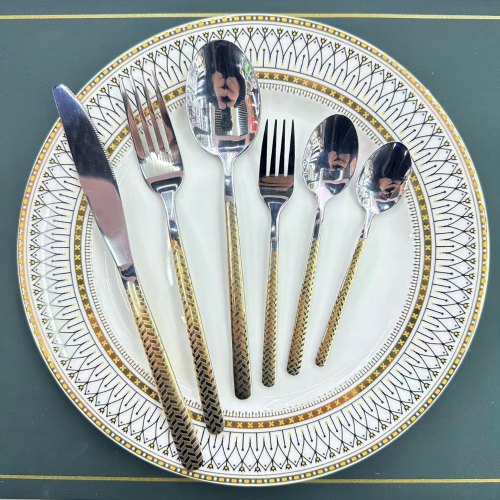foreign trade hot selling stainless steel tableware hb-f series gold-plated colorful western food steak knife fork spoon tea spoon 6pc