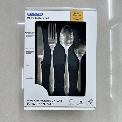 foreign trade hot selling stainless steel tableware white suit window box 24-piece set western steak knife fork spoon tea spoon