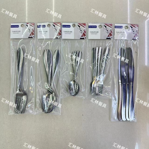 foreign trade hot selling stainless steel tableware water throwing spoon fork series natural color steak knife fork spoon tea fork 6pc spoon