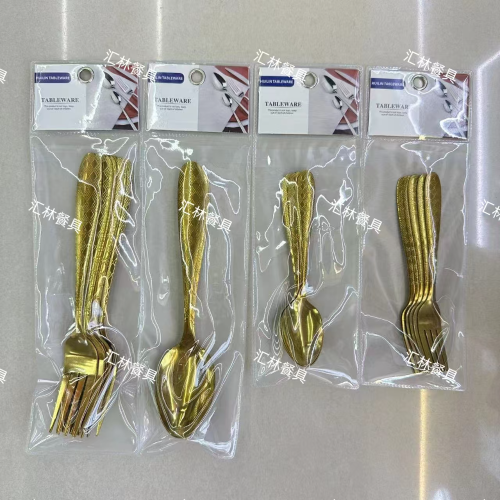 foreign trade hot selling stainless steel tableware water throwing spoon fork series titanium steak knife and fork spoon tea fork 6pc spoon
