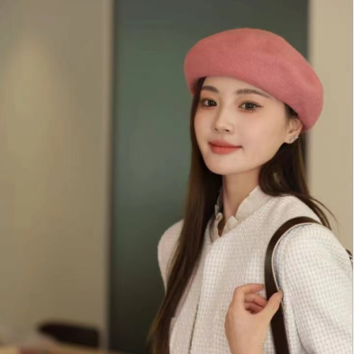 cross-border in stock hat wool woolen hat fashion beret british style girl‘s cap celebrity same style beret wool hat