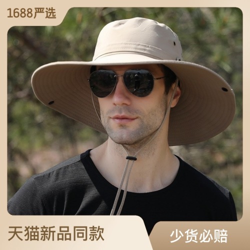 in stock wholesale new outdoor men‘s sun-shade hat big brim covering face fishing alpine cap leisure breathable bucket hat