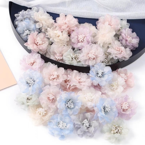 Simulation Three-Dimensional Fabric Lotus Yarn Flower Silk Flower Headdress Hair Accessories Hanfu Clothing Wedding Flower Accessories