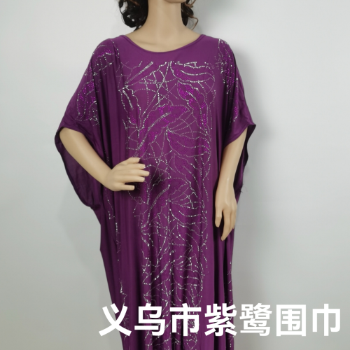 Foreign Trade Supply Islamic Women‘s Crystal Hemp Rhinestone Sleeveless Garden Collar Robe Dress Comfortable Loose Robe Dress