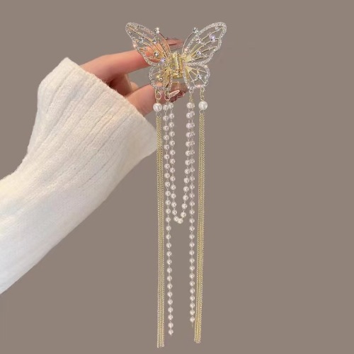 Butterfly Tassel Grip Hollow Pearl Rhinestone Hair Claw Shark Clip Metal Grip Headwear Hair Accessories Wholesale