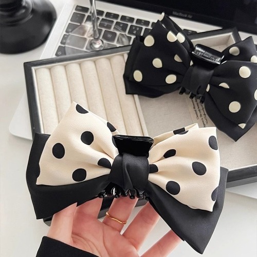 法式波点蝴蝶结发夹女发抓夹鲨鱼夹发卡