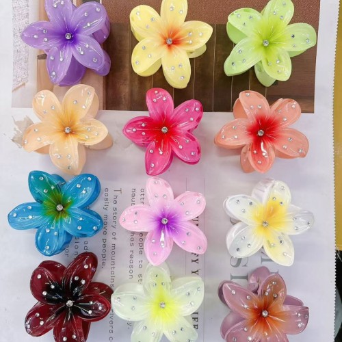 cross-border plumeria rubra grip 8cm grip rhinestone flower barrettes new spot drill bauhinia decoration