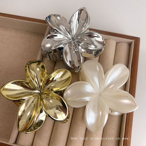 europe and america cross border plumeria rubra grip new simple hair clip glossy flower style updo shark clip hair accessories headdress