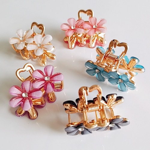 韩国新款发夹半扎鲨鱼夹女中号抓夹彩色水晶花朵夹子