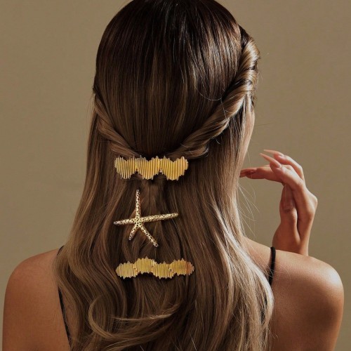 跨境新款发夹大海星弹簧夹几何侧边夹金属发卡头饰发夹