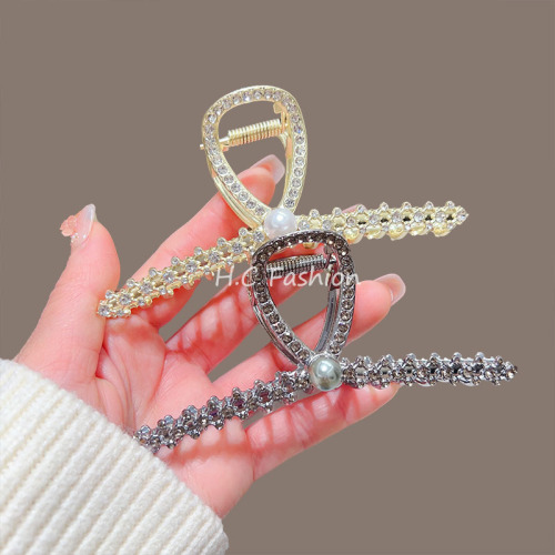 新款珍珠发夹女后脑勺头饰抓夹时尚盘发鲨鱼夹饰品