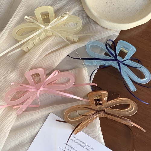 韩国新款亚克力大号蝴蝶结飘带抓夹发夹法式盘发鲨鱼夹头饰