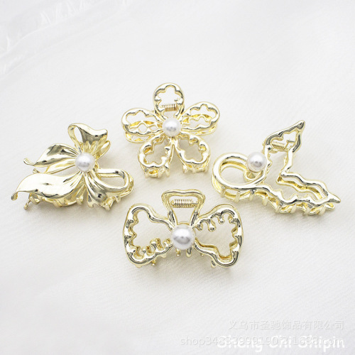 简约液态金属蝴蝶结抓夹大号花朵后脑勺盘发鲨鱼夹少女头饰发夹子