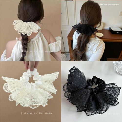 韩系蕾丝花边大肠发圈超大头花发绳双层新款大肠圈