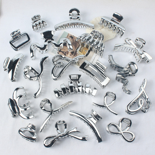 electroplated silver high sense grip female large hair clip hairpin faux-metallic new shark clip headdress