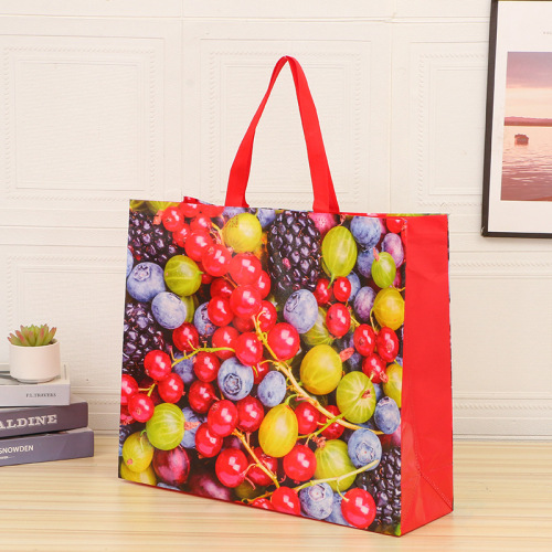 fashion non-woven shopping bag film color printing pattern fruit buggy bag party folding hand gift bag