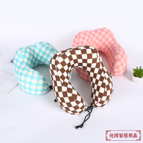 factory direct sales two-tone plaid pattern u-shaped memory pillow removable and washable neck pillow office siesta pillow cervical pillow