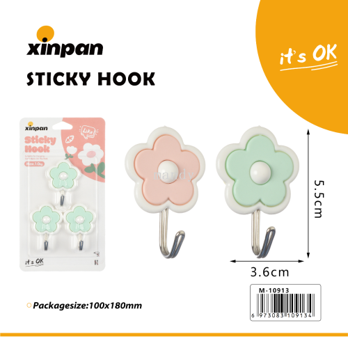 [Mandi Home] Simple Cartoon Plastic Hook Bathroom Kitchen Hook Sticky Hook Strong Load-Bearing Punch-Free