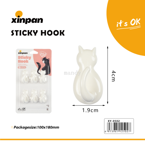 [Manti Home] Simple Cartoon Plastic Bathroom Kitchen Kitten Animal Hook Strong Load-Bearing Punch-Free