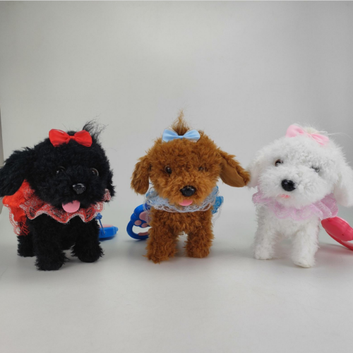 poodle simulation pet children‘s electronic toy singing + nodding + wagging tail + walking + rope control