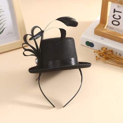 Amazon Mini Top Hat Ribbon Feather and Pearl Mini Hat Pet Children Party Photo Cute Small Hat