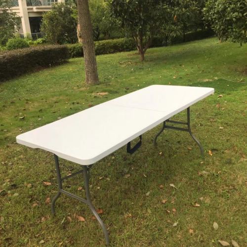 152cm portable white plastic folding table hdpe， outdoor hollow blow molding table， meeting camping long table