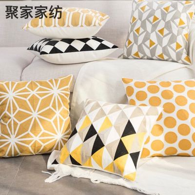 Amazon Cross-Border Nordic Modern Minimalist Pillow Cotton Canvas Embroidered Furniture Sofa Cushion Cushion Cover Wholesale