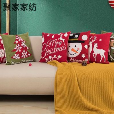 American Christmas Snowman Embroidery Pillow Cover Amazon Hot Christmas Elements Sofa Cushion Cushion Cover Wholesale H