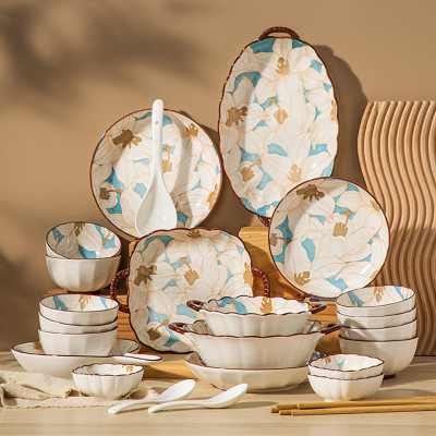 Pottery Pot King Underglaze Porcelain Plate Cutlery Plate Dinner Plate Household Bowl Lily Wholesale