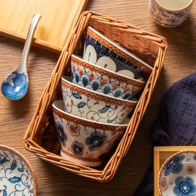 Japanese Style Bowl Dish Home Use Set Ceramic Bowl Plate New Vine Tall Bowl Rice Bowl Internet Celebrity Tableware