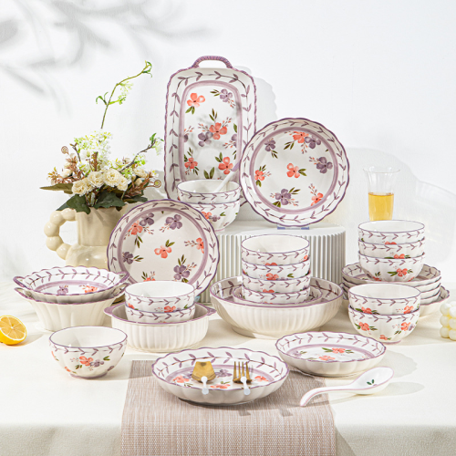 nordic mandala trending on tiktok fast hand ceramic bowl and dish wholesale retro good-looking plate household purple red
