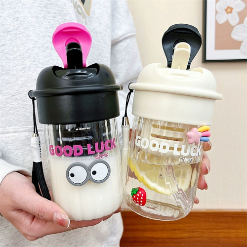 glass with straw internet celebrity portable rope holding borosilicate heat-resistant kid‘s mug student cup good luck cup