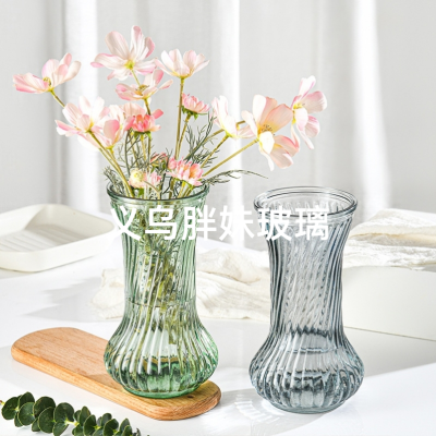 Twill Vase Flower Glass Vase Ins Style Transparent Desktop Lucky Bamboo Rose Flower Arrangement Hydroponic Living Room Decoration
