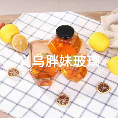 Household Honey Glass Sub-Bottle Transparent Hexagonal Honeycomb Storage Tank Chili Sauce Jam Jar Food Sealed Fire Extinguisher Bottles