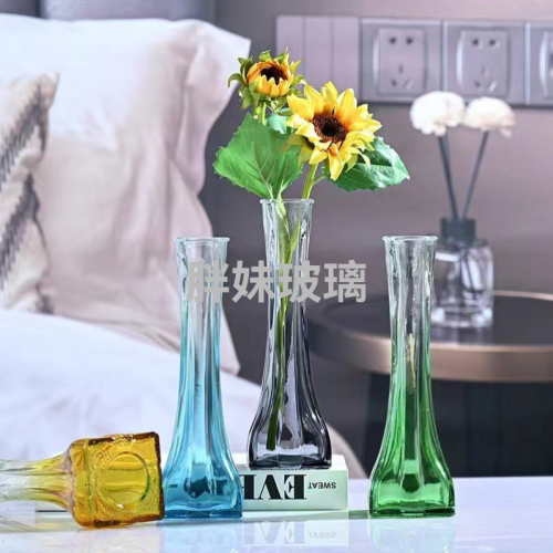 创意彩色小口束腰玻璃花瓶透明小号花瓶水培百合花器桌面装饰摆件