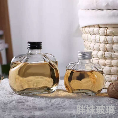 创意新款小扁猫耳酒瓶自酿分装空瓶奶茶饮料果汁鸡尾酒玻璃瓶