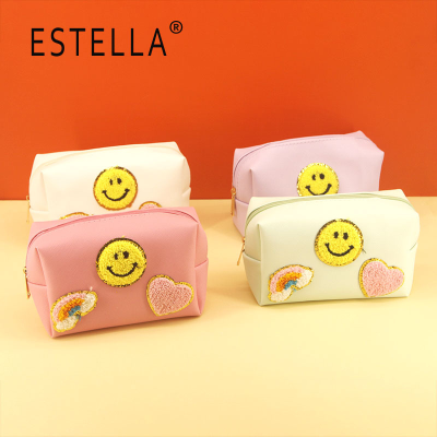 Cosmetic Bag Women's Portable Advanced New Super Popular Towel Embroidery Letter Smiley Ins Personal Hygiene Bag 