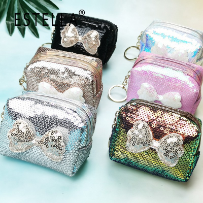 New Sequin Bow Coin Purse Embroidered Fine Sequin Octagonal Lipstick Pack Colorful Storage Bag Wholesale